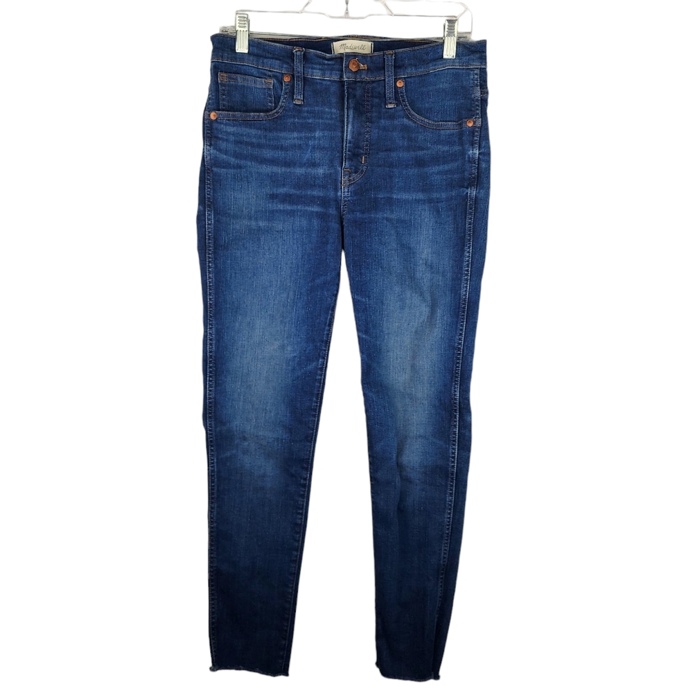 MADEWELL Womens 29 9in High Rise Skinny Denim Jeans Medium Dark Wash Raw Hem